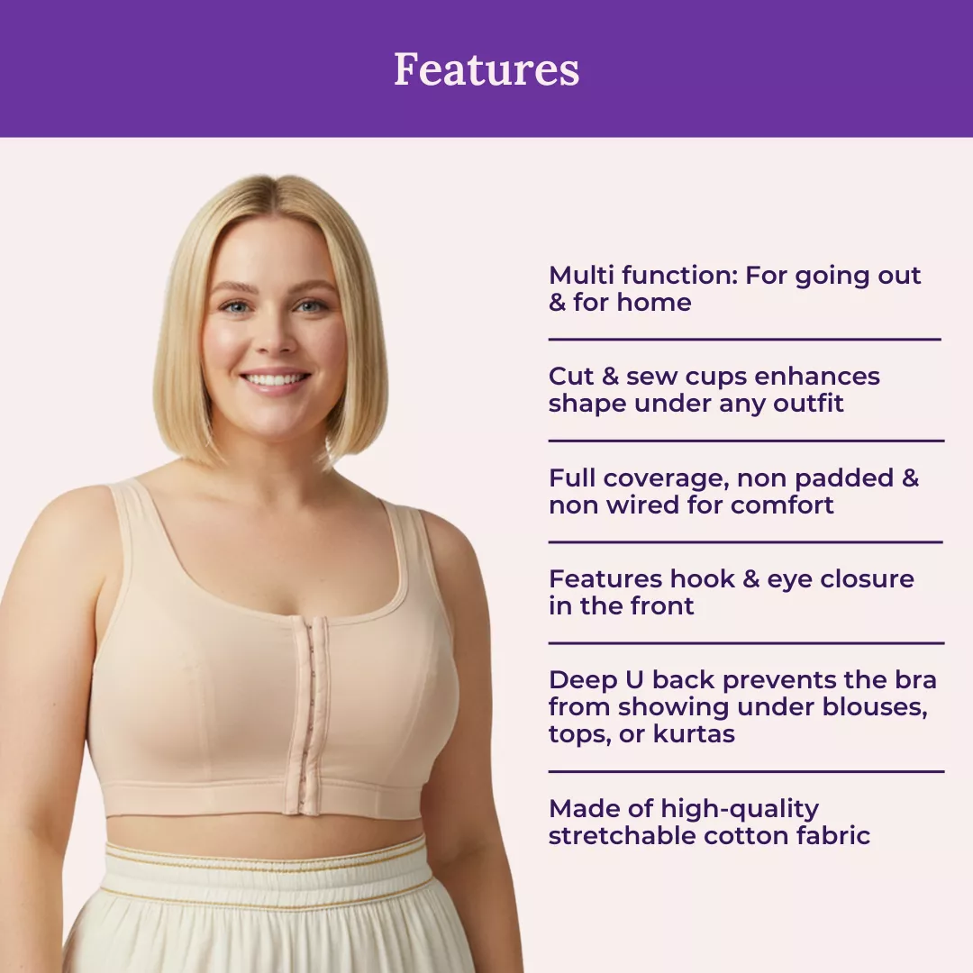 Plus Size Front Hook Bra | Non-Padded | Non-Wired | Full Coverage | U-Back - Image 4