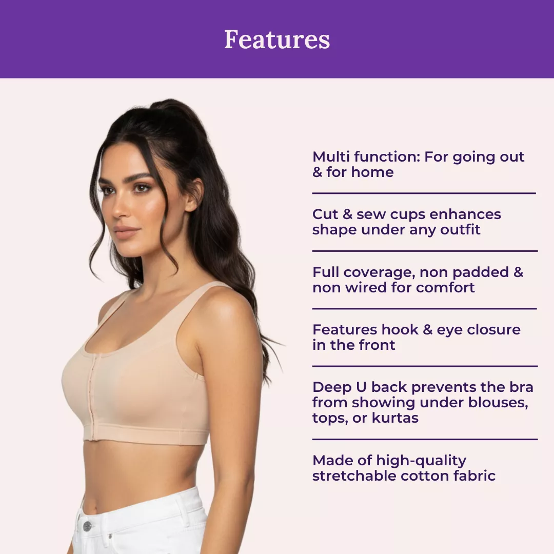 Front Hook Bra For Women | Non-Padded | Non-Wired | Full Coverage | U-Back - Image 4