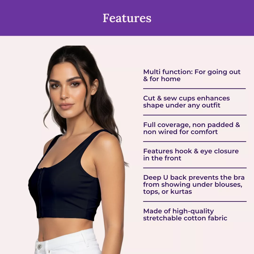 Front Hook Bra For Women | Non-Padded | Non-Wired | Full Coverage | U-Back | Pack Of 3 - Image 4