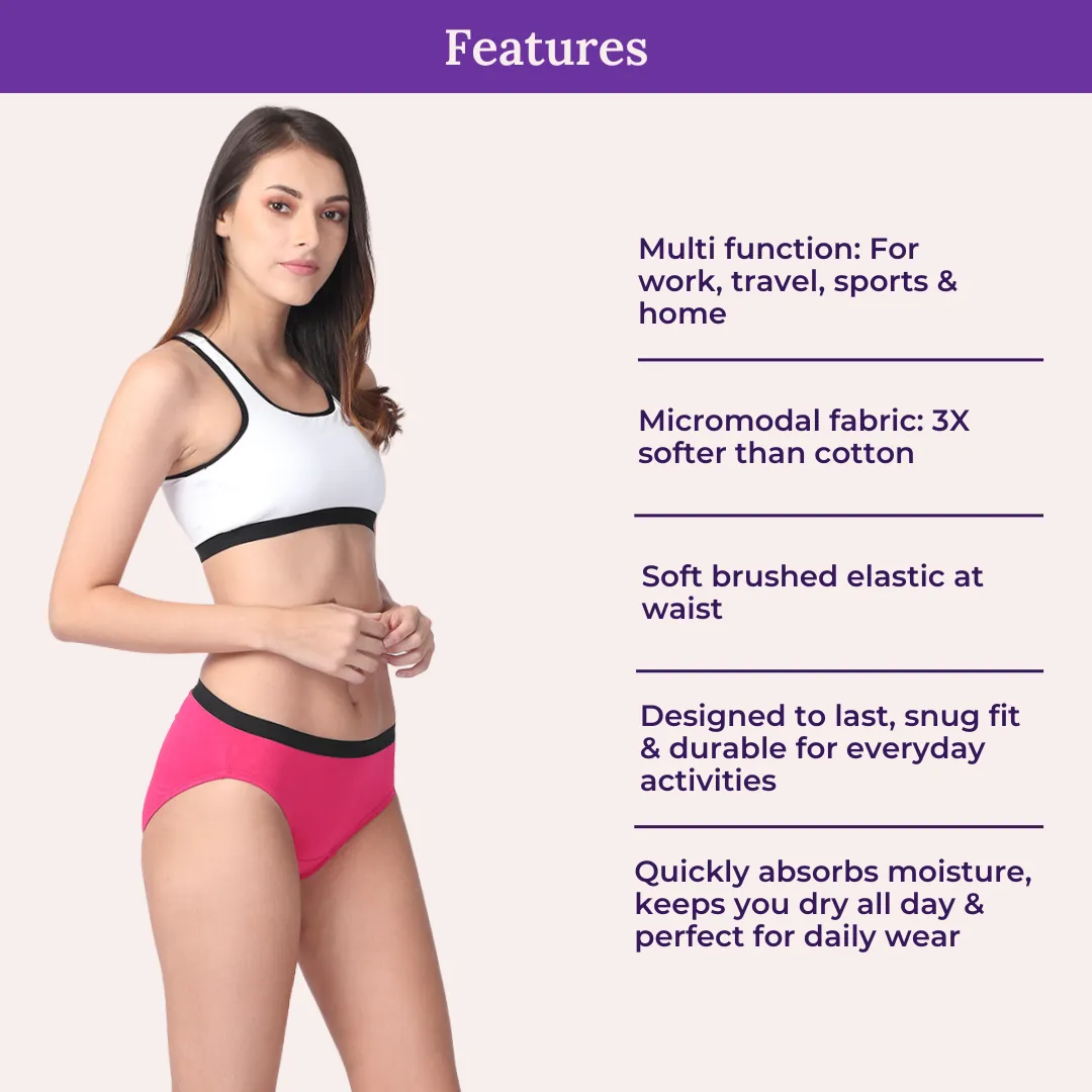 Women's Micro Modal Panties With Stretch | Mid Waist | Full Hip Coverage | Soft Waist Elastic | 3X Softer Than Cotton | Naturally Antibacterial | Prevents Odor - Image 4