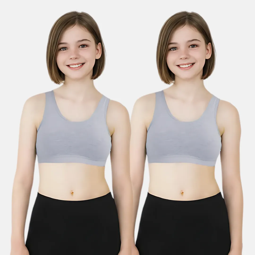 Non Padded Sports Bra | 2 Layered Front Panel For Coverage | Soft Cotton | Slip On Style | Fabric Shoulder | Pack of 2