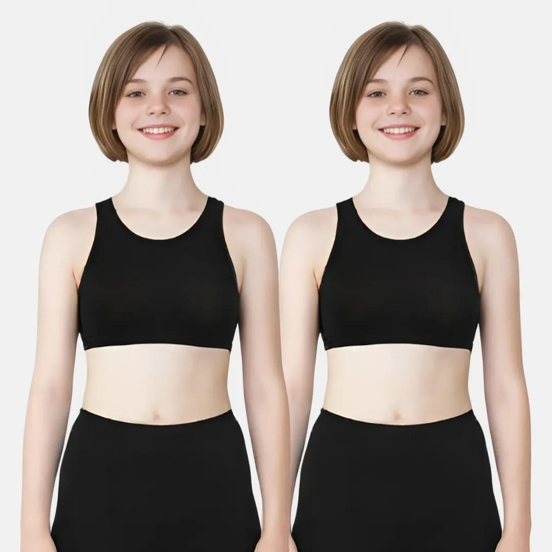 Non Padded Sports Bra | 2 Layered Front Panel For Coverage | Soft Cotton | Slip On Style | Fabric Shoulder | Pack of 2 - Image 15