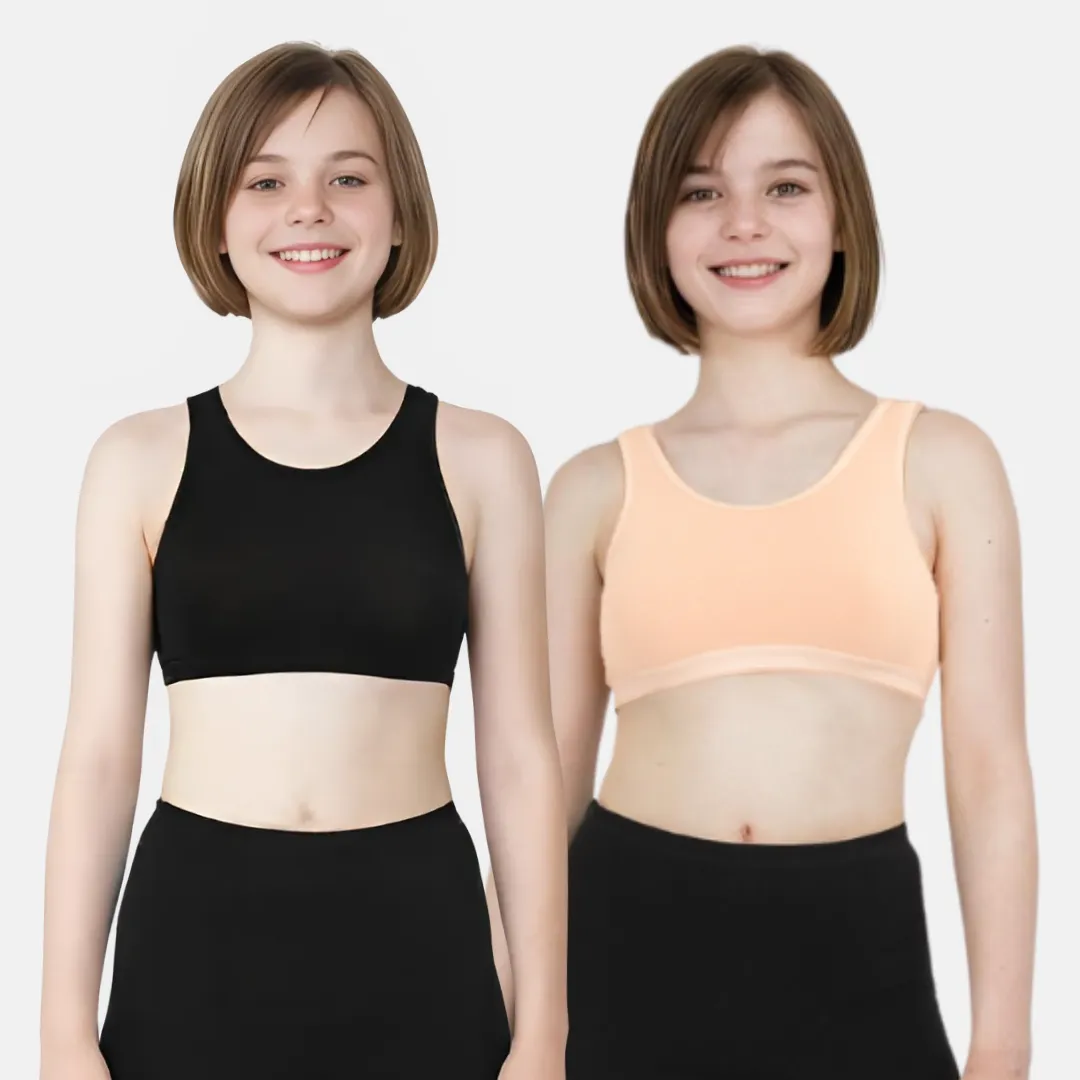 Non Padded Sports Bra | 2 Layered Front Panel For Coverage | Soft Cotton | Slip On Style | Fabric Shoulder | Pack of 2 - Image 8