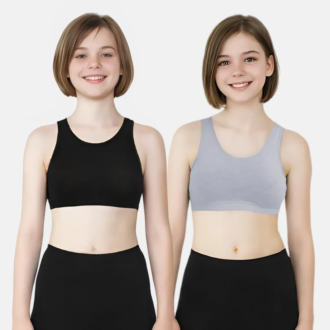 Non Padded Sports Bra | 2 Layered Front Panel For Coverage | Soft Cotton | Slip On Style | Fabric Shoulder | Pack of 2 - Image 9