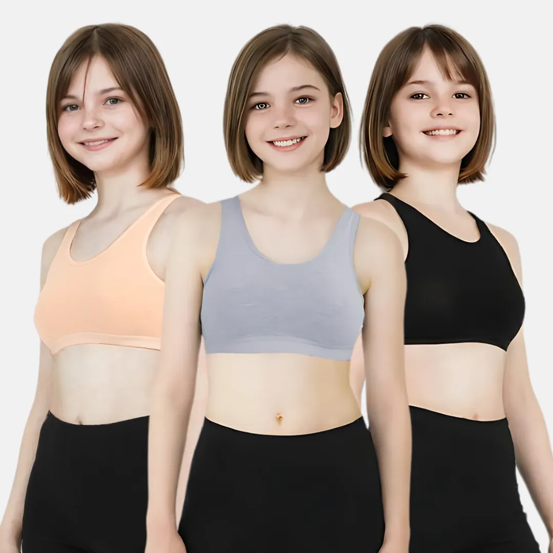 Non Padded Sports Bra | 2 Layered Front Panel For Coverage | Soft Cotton | Slip On Style | Fabric Shoulder | Pack Of 3