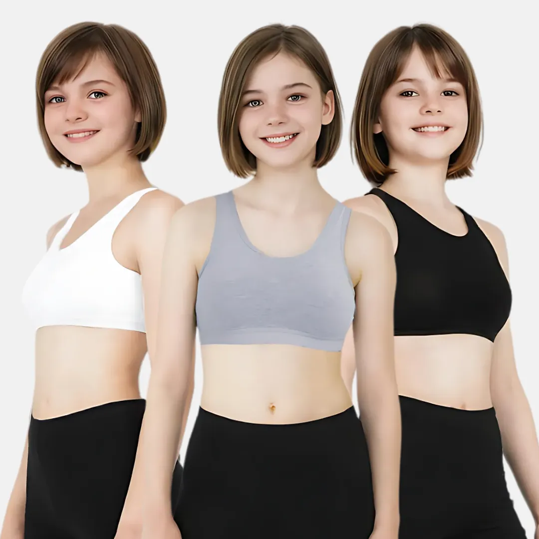 Non Padded Sports Bra | 2 Layered Front Panel For Coverage | Soft Cotton | Slip On Style | Fabric Shoulder | Pack Of 3 - Image 10