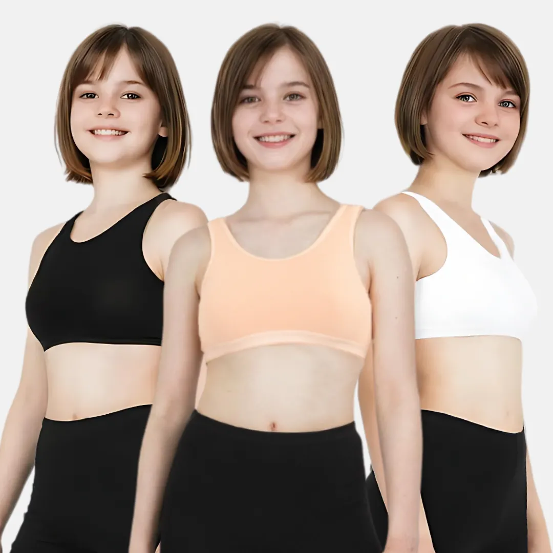 Non Padded Sports Bra | 2 Layered Front Panel For Coverage | Soft Cotton | Slip On Style | Fabric Shoulder | Pack Of 3 - Image 11