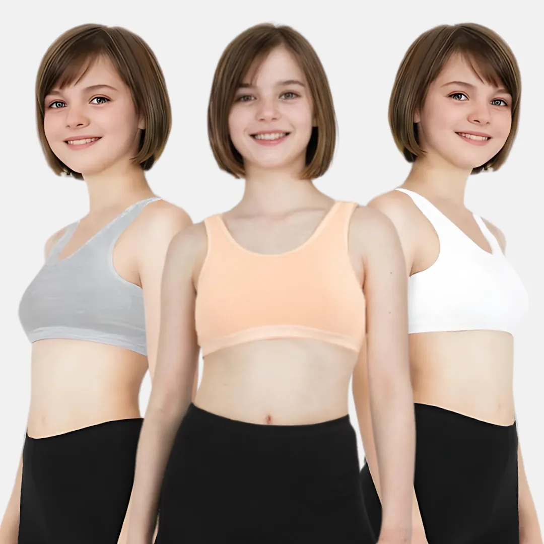 Non Padded Sports Bra | 2 Layered Front Panel For Coverage | Soft Cotton | Slip On Style | Fabric Shoulder | Pack Of 3 - Image 12