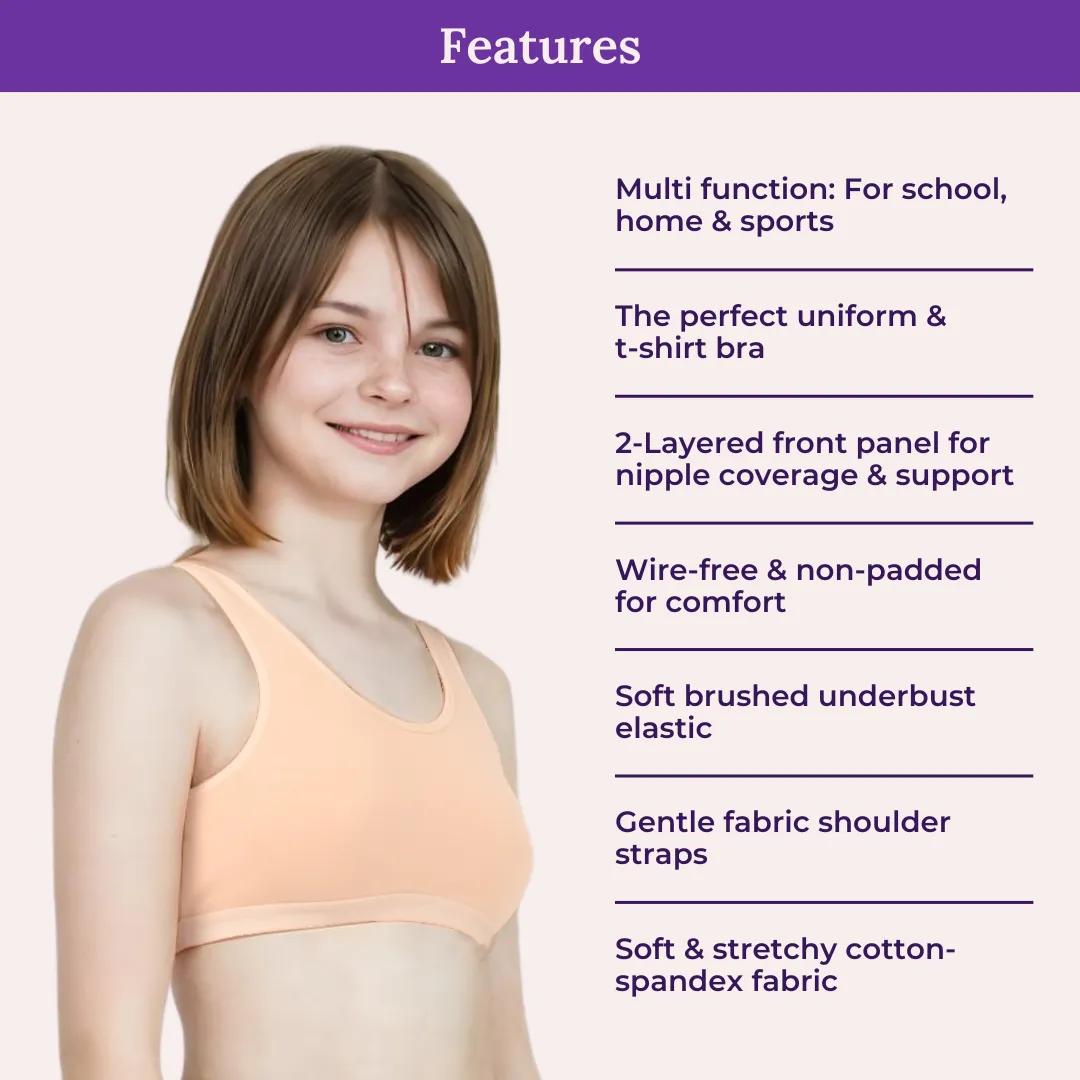 Non Padded Sports Bra | 2 Layered Front Panel For Coverage | Soft Cotton | Slip On Style | Fabric Shoulder | Pack Of 3 - Image 4