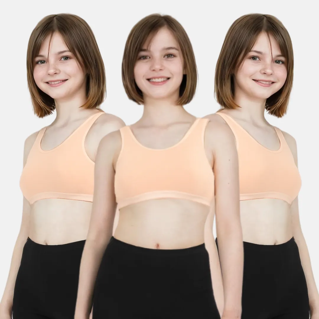 Non Padded Sports Bra | 2 Layered Front Panel For Coverage | Soft Cotton | Slip On Style | Fabric Shoulder | Pack Of 3 - Image 9