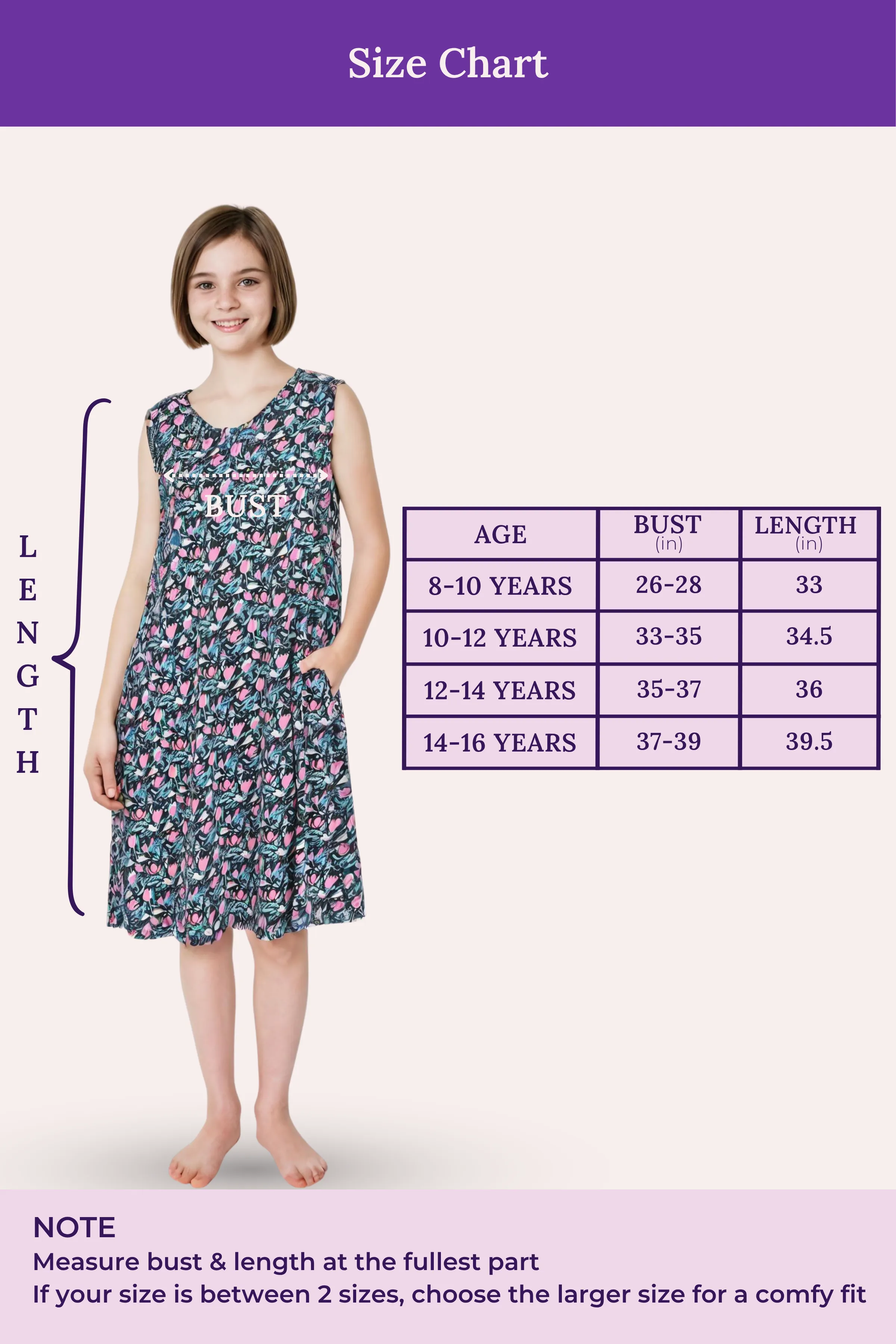 Easy Flare Teens Nighty | V Neck | Fit & Flare Silhouette | Roomy For Comfort | Knee Length | With 2 Pockets - Image 3