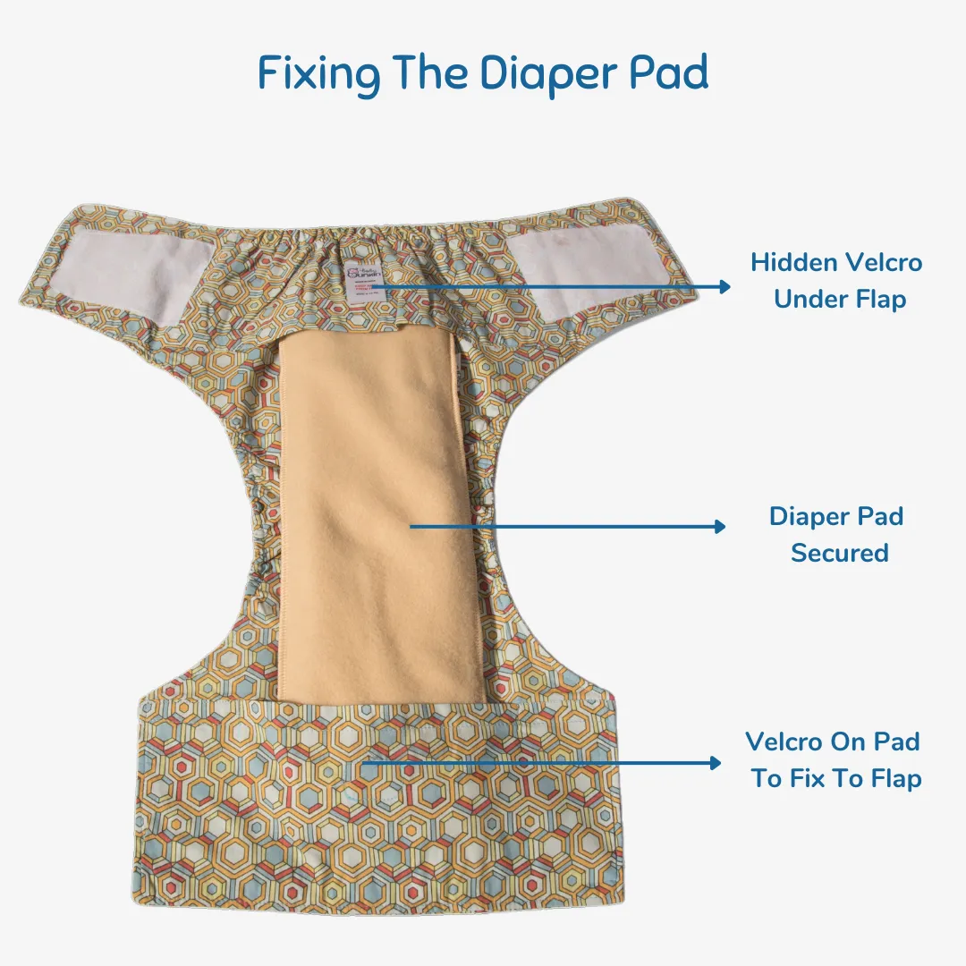 Cloth Diaper | Honeycomb | Velcro Closure | Wrap On Style | With 2 Diaper Pads Free - Image 4