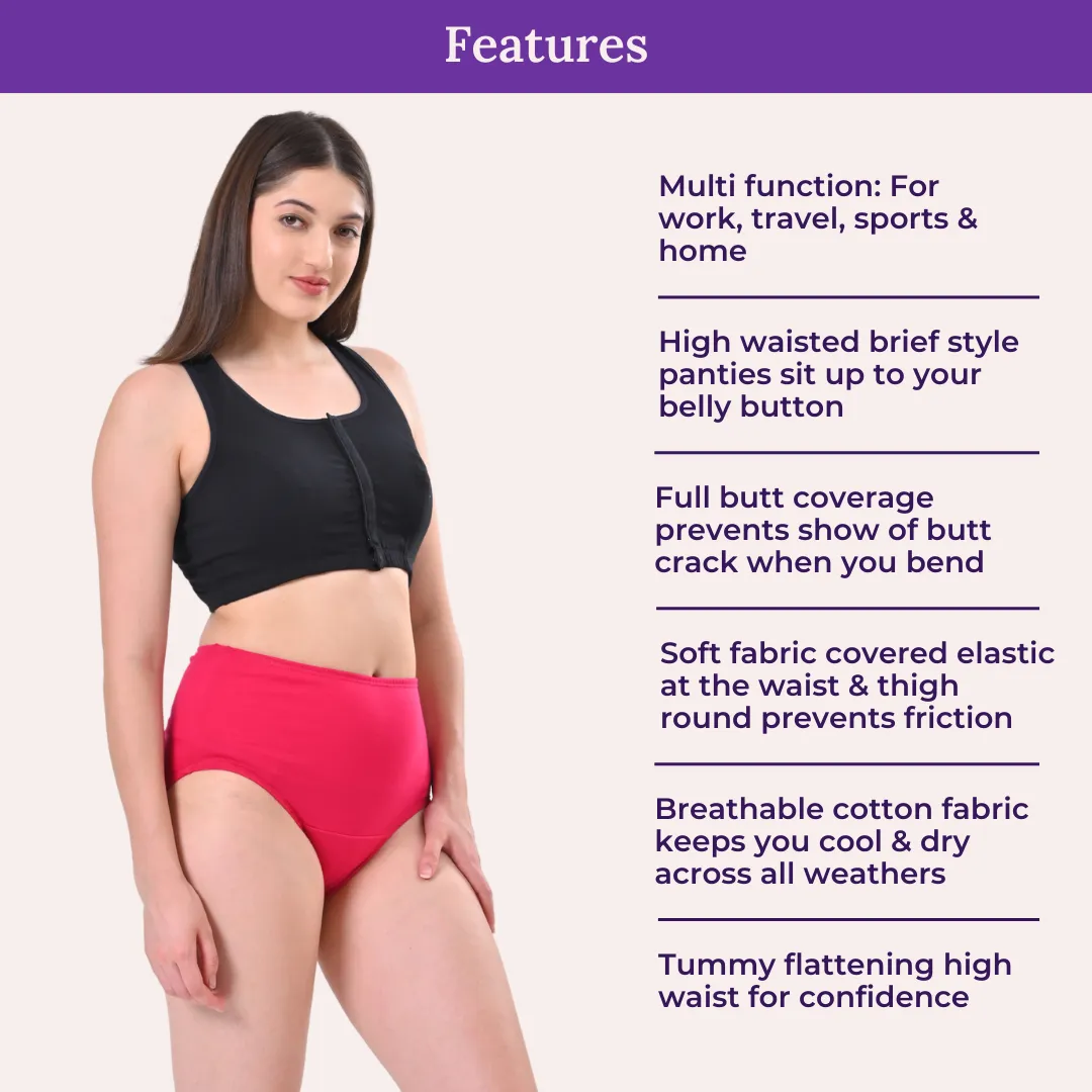 High Waisted Panties | Brief Cut | Full Butt & Hip Coverage | Flattens Belly, Slims & Shapes Silhouette | Soft Elastic At Waist, Leg Openings & Thigh Round | Rash Free | Pack Of 2 - Image 4
