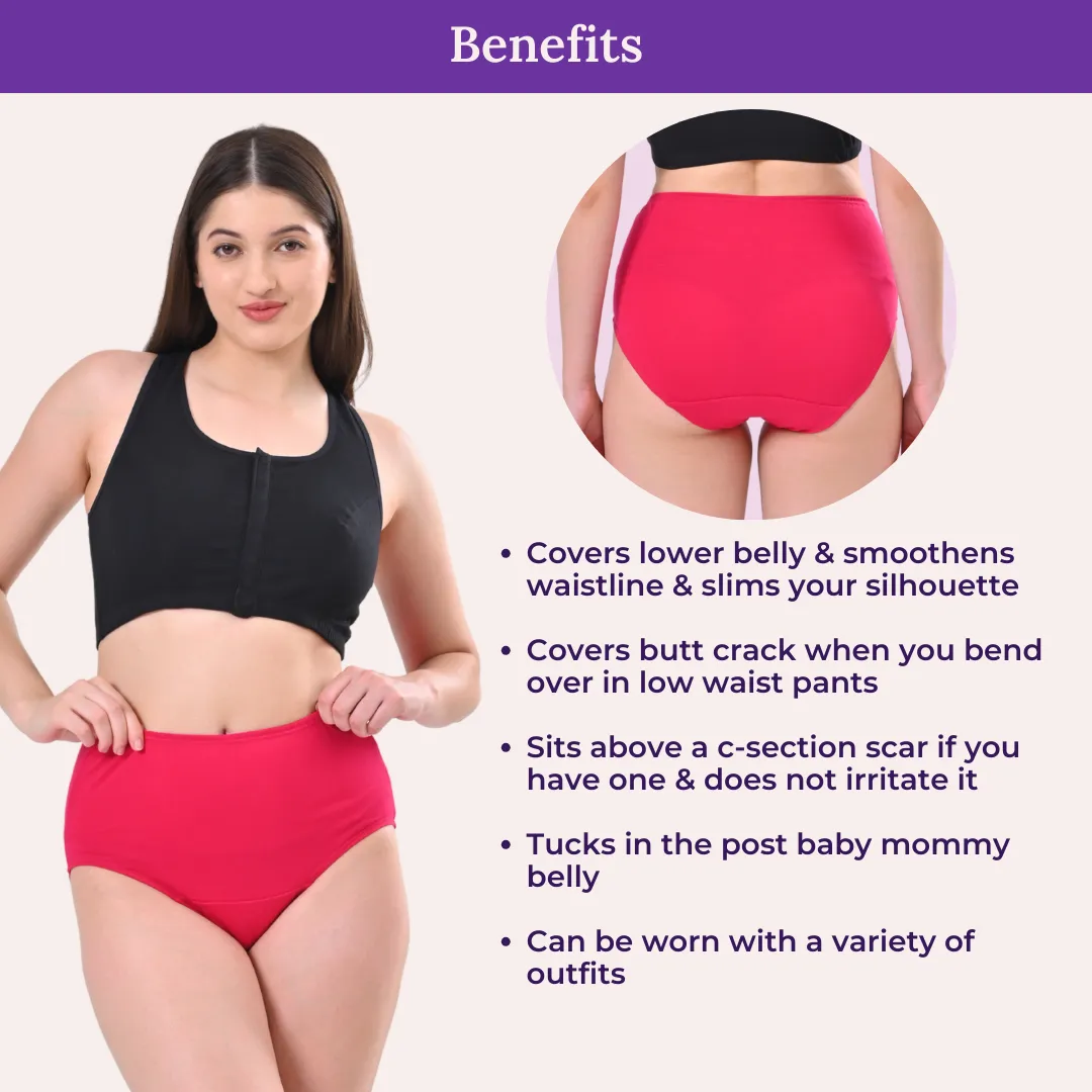 High Waisted Panties | Brief Cut | Full Butt & Hip Coverage | Flattens Belly, Slims & Shapes Silhouette | Soft Elastic At Waist, Leg Openings & Thigh Round | Rash Free | Pack Of 2 - Image 5