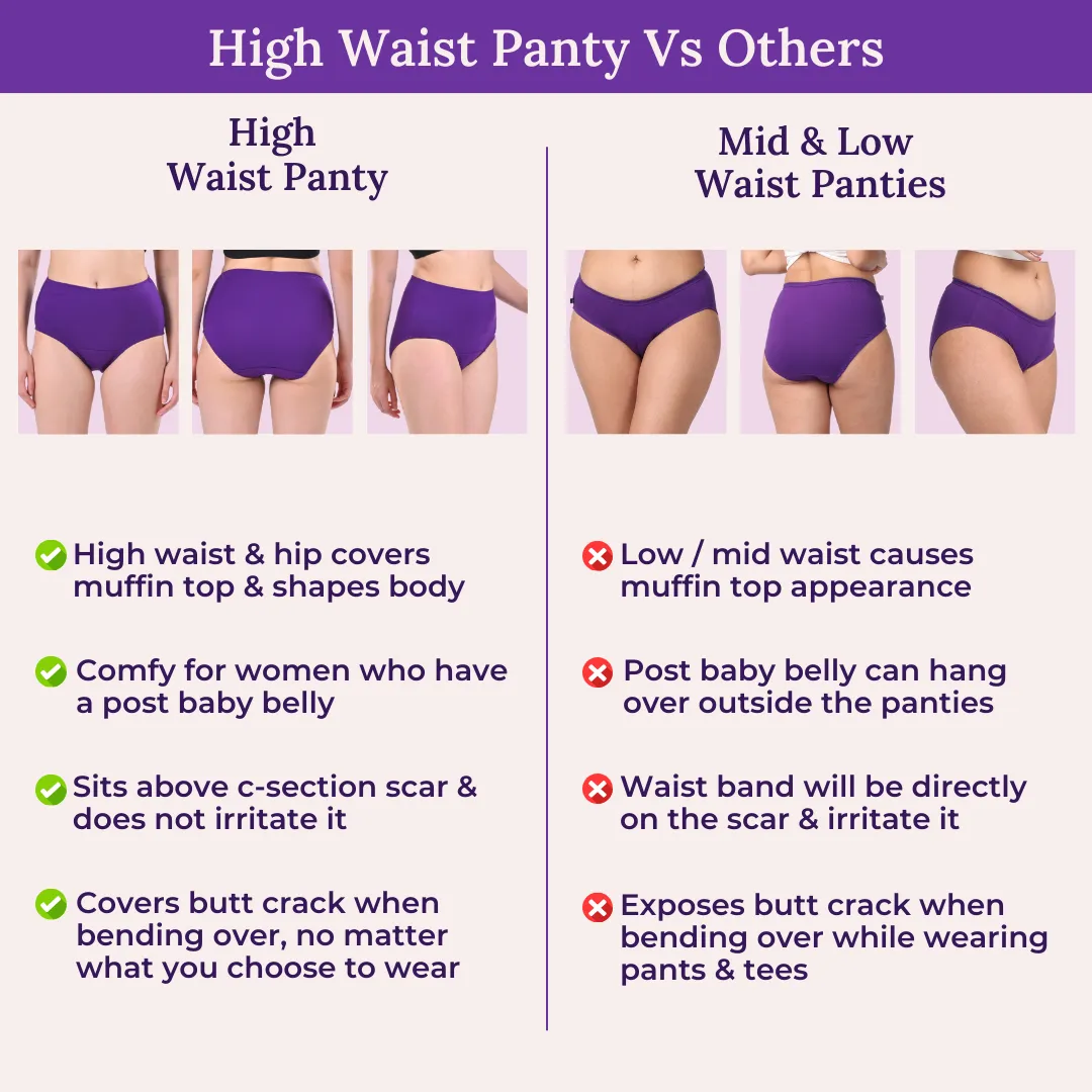 High Waisted Panties | Brief Cut | Full Butt & Hip Coverage | Flattens Belly, Slims & Shapes Silhouette | Soft Elastic At Waist, Leg Openings & Thigh Round | Rash Free | Pack Of 2 - Image 6