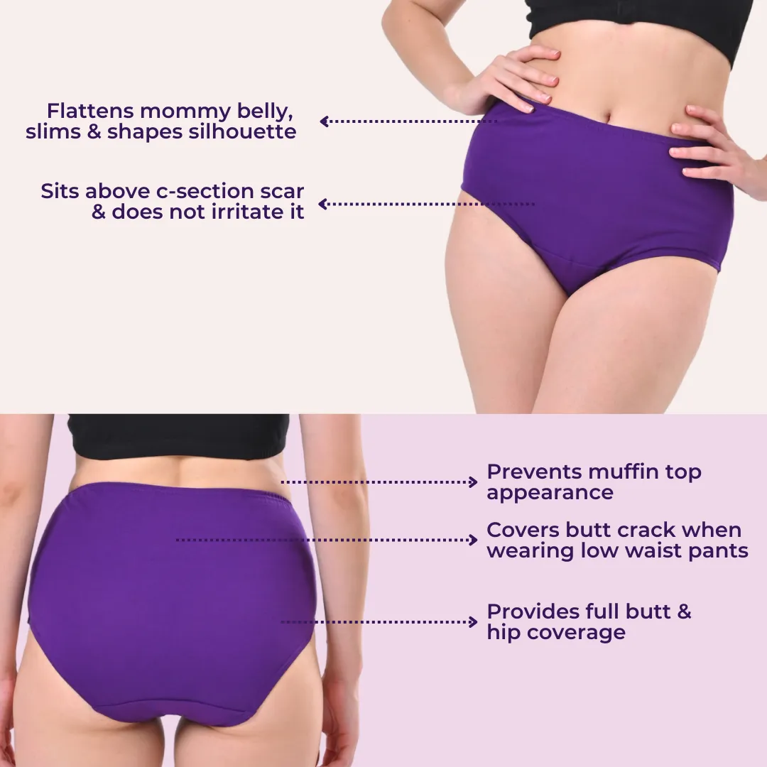 High Waisted Panties | Brief Cut | Full Butt & Hip Coverage | Flattens Belly, Slims & Shapes Silhouette | Soft Elastic At Waist, Leg Openings & Thigh Round | Rash Free | Pack Of 2 - Image 7