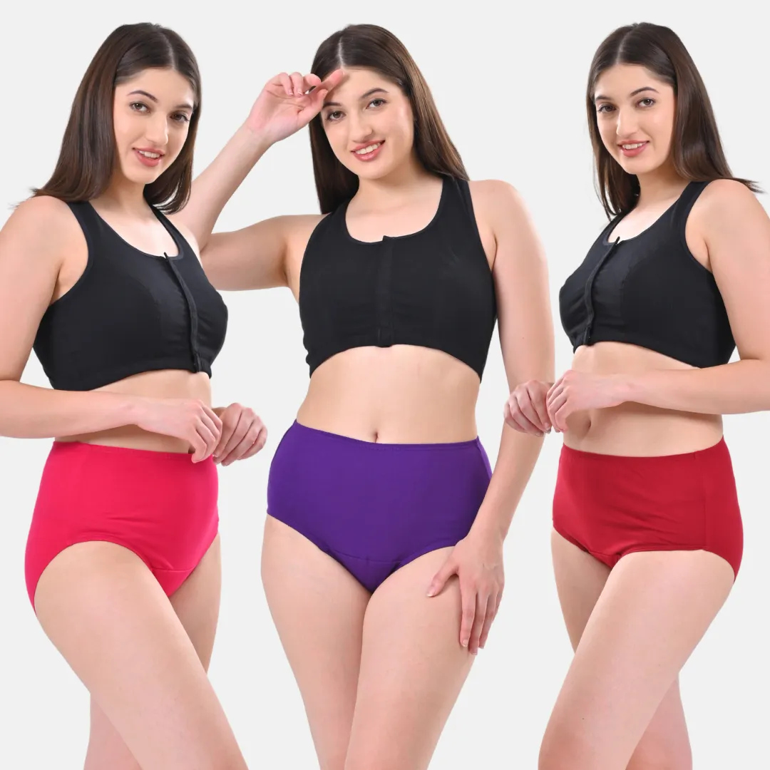 High Waisted Panties | Brief Cut | Full Butt & Hip Coverage | Flattens Belly, Slims & Shapes Silhouette | Soft Elastic At Waist, Leg Openings & Thigh Round | Friction Free & Rash Free | Pack Of 3 - Image 10