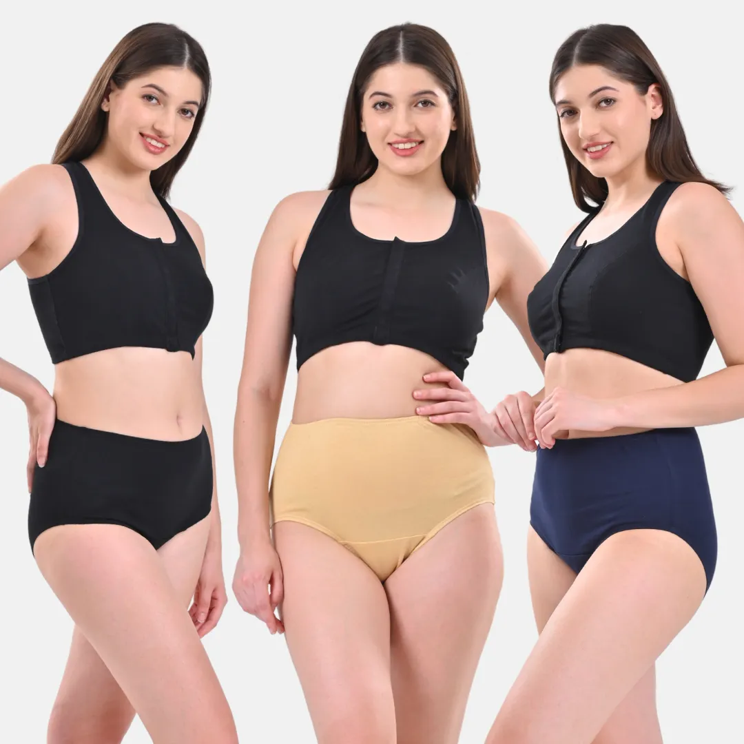 High Waisted Panties | Brief Cut | Full Butt & Hip Coverage | Flattens Belly, Slims & Shapes Silhouette | Soft Elastic At Waist, Leg Openings & Thigh Round | Friction Free & Rash Free | Pack Of 3 - Image 11