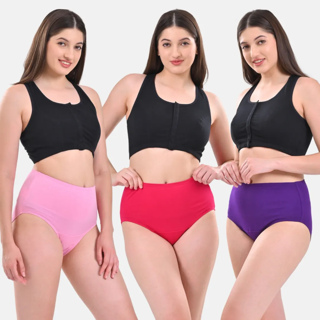 High Waisted Panties | Brief Cut | Full Butt & Hip Coverage | Flattens Belly, Slims & Shapes Silhouette | Soft Elastic At Waist, Leg Openings & Thigh Round | Friction Free & Rash Free | Pack Of 3 - Image 12