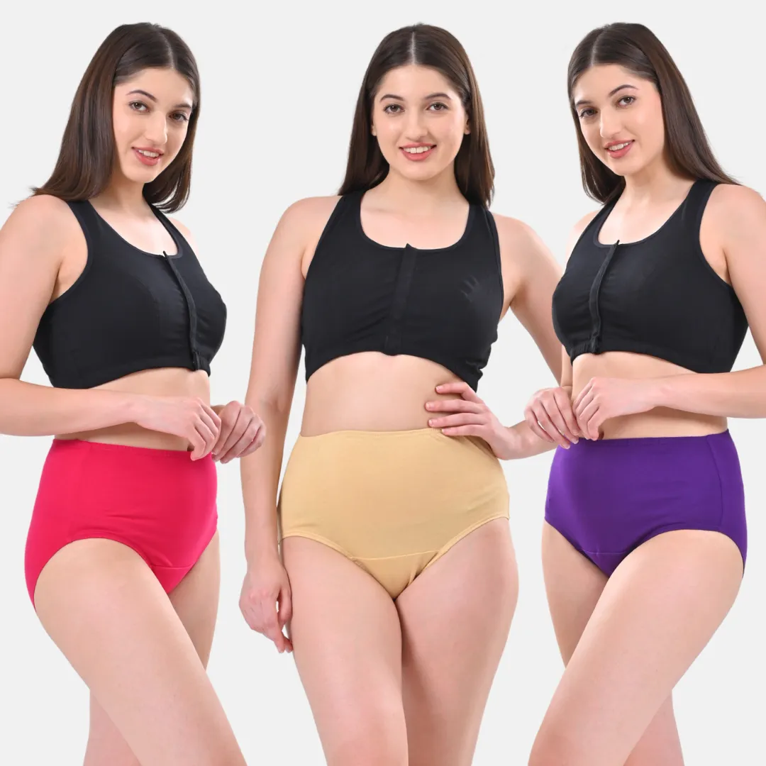 High Waisted Panties | Brief Cut | Full Butt & Hip Coverage | Flattens Belly, Slims & Shapes Silhouette | Soft Elastic At Waist, Leg Openings & Thigh Round | Friction Free & Rash Free | Pack Of 3 - Image 14