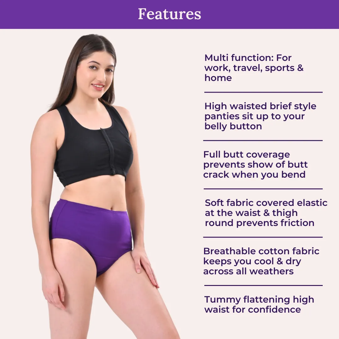 High Waisted Panties | Brief Cut | Full Butt & Hip Coverage | Flattens Belly, Slims & Shapes Silhouette | Soft Elastic At Waist, Leg Openings & Thigh Round | Friction Free & Rash Free | Pack Of 3 - Image 4