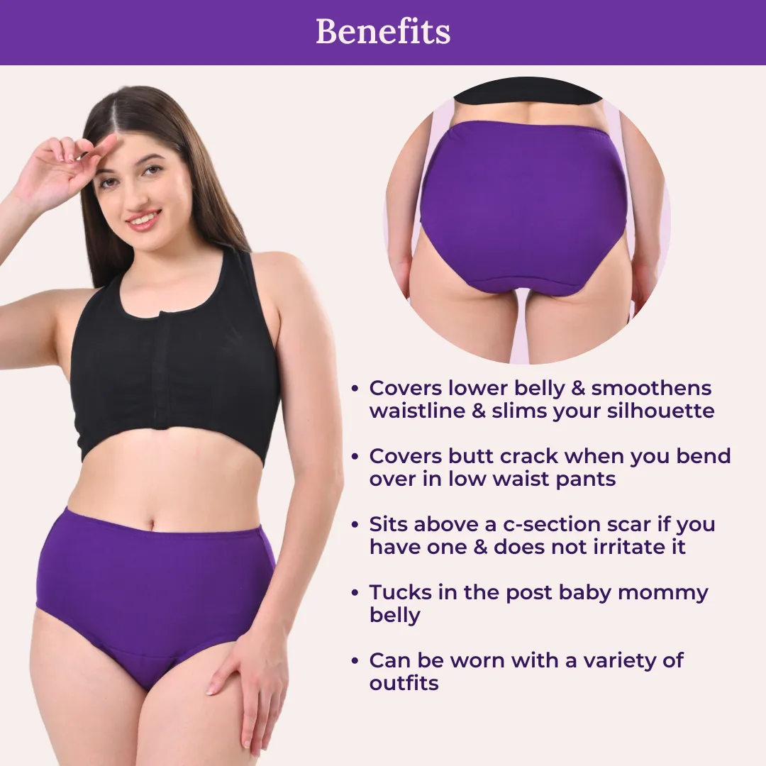 High Waisted Panties | Brief Cut | Full Butt & Hip Coverage | Flattens Belly, Slims & Shapes Silhouette | Soft Elastic At Waist, Leg Openings & Thigh Round | Friction Free & Rash Free | Pack Of 3 - Image 5