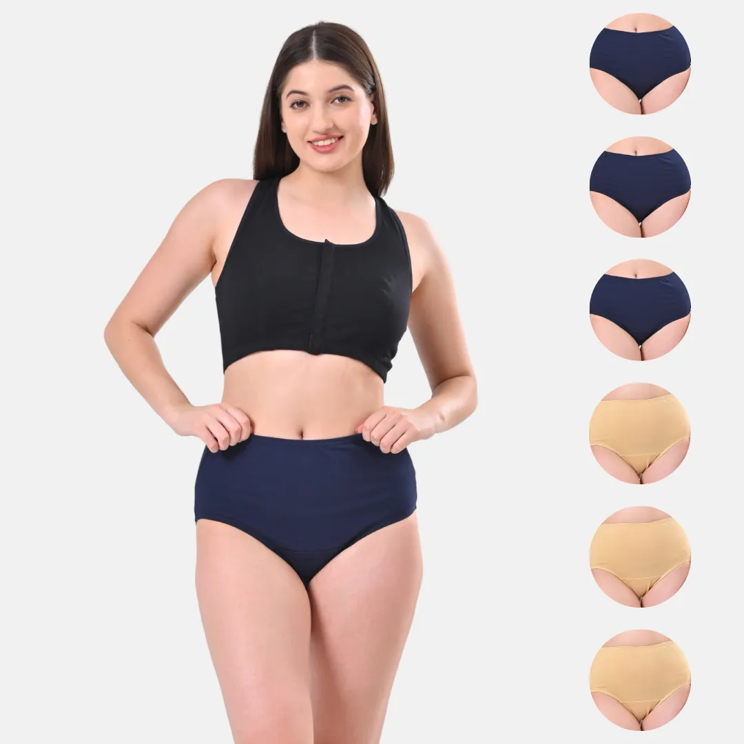 High Waisted Panties | Brief Cut | Full Butt & Hip Coverage | Flattens Belly, Shapes Silhouette | No Exposed Bands | Pack Of 6 - Image 10