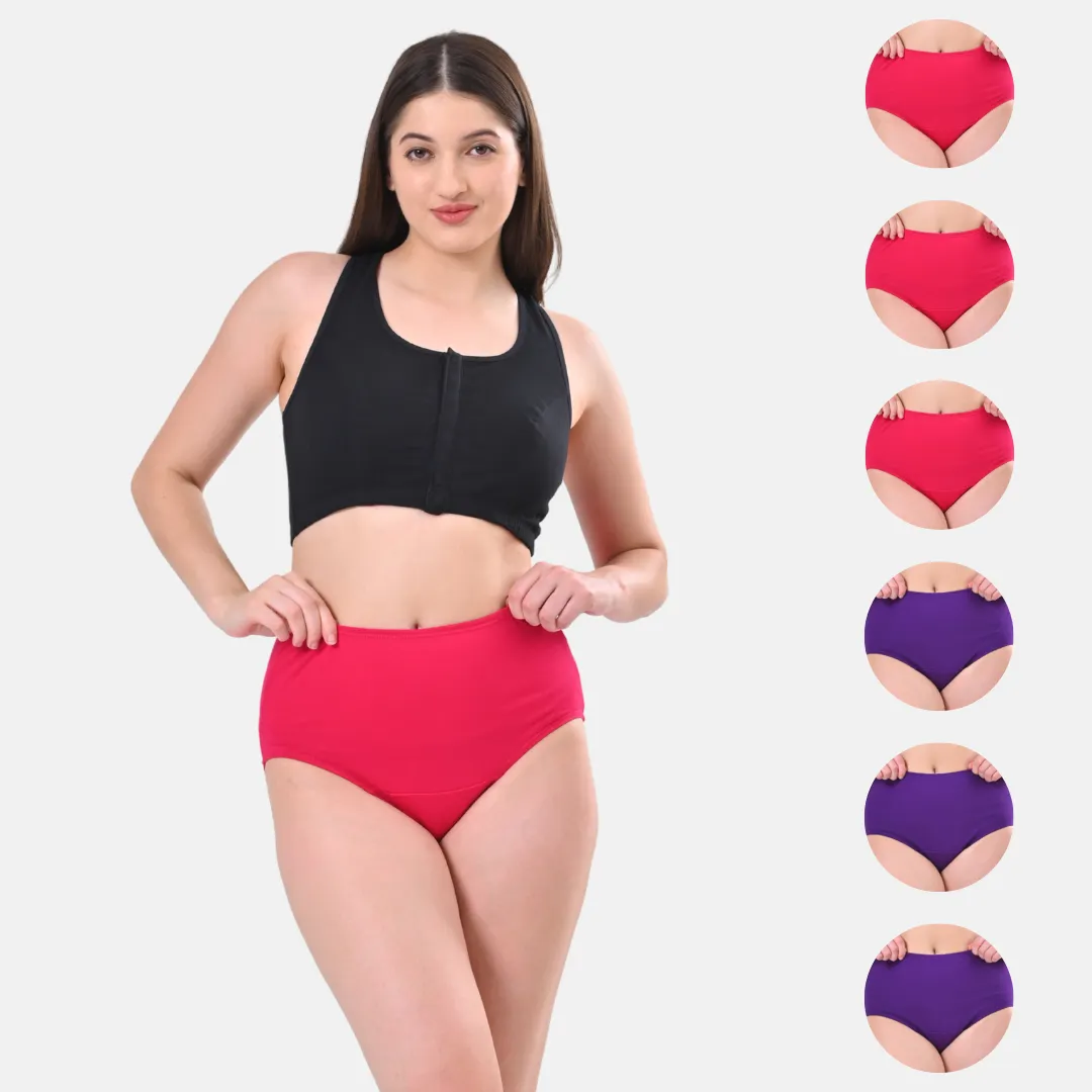High Waisted Panties | Brief Cut | Full Butt & Hip Coverage | Flattens Belly, Shapes Silhouette | No Exposed Bands | Pack Of 6 - Image 11