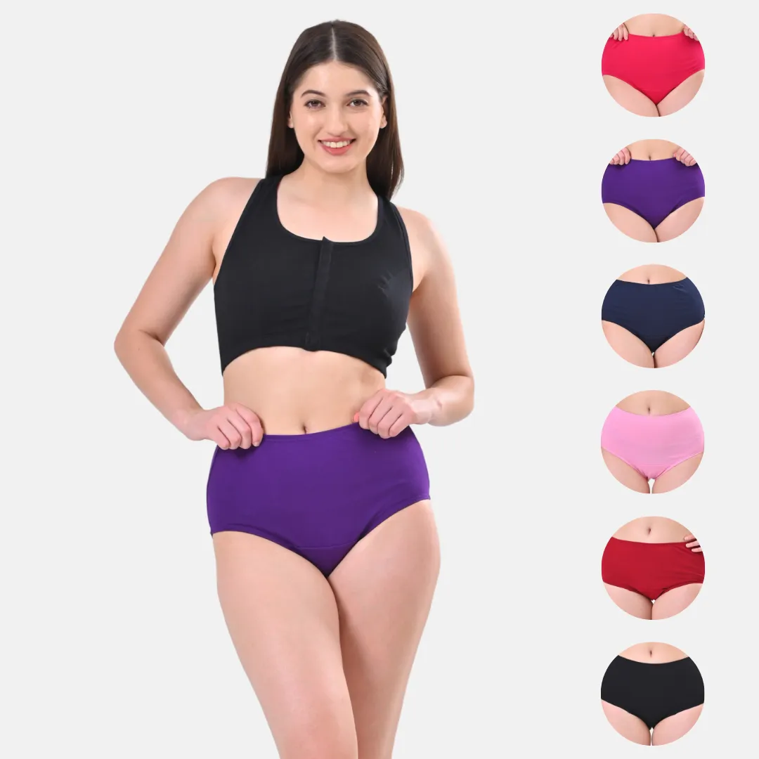 High Waisted Panties | Brief Cut | Full Butt & Hip Coverage | Flattens Belly, Shapes Silhouette | No Exposed Bands | Pack Of 6 - Image 12