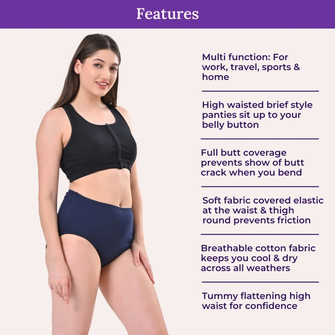 High Waisted Panties | Brief Cut | Full Butt & Hip Coverage | Flattens Belly, Shapes Silhouette | No Exposed Bands | Pack Of 6 - Image 4