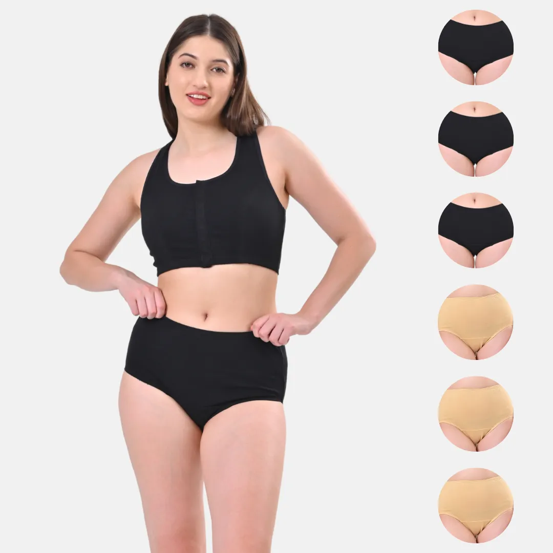High Waisted Panties | Brief Cut | Full Butt & Hip Coverage | Flattens Belly, Shapes Silhouette | No Exposed Bands | Pack Of 6 - Image 9