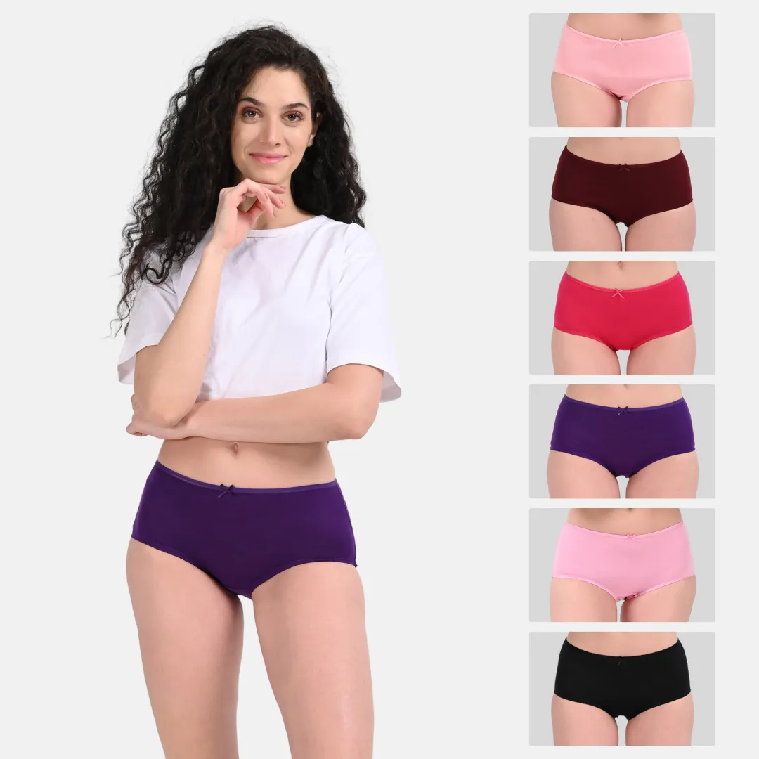 BrZee Hipsters | Lightweight Cotton-Elastane Fabric | Super Stretchy For Comfort | No Visible Panty Lines | Pack Of 6