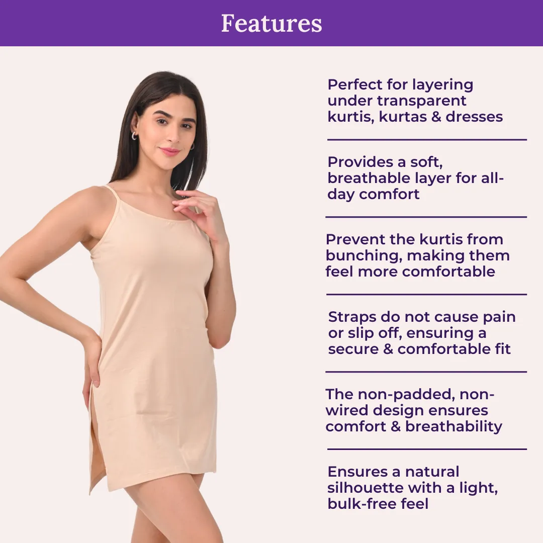 Inner Slip For Kurtis & Kurtas | Adjustable Straps | Front Round Neckline | Side Slits For Easy Movement - Image 4