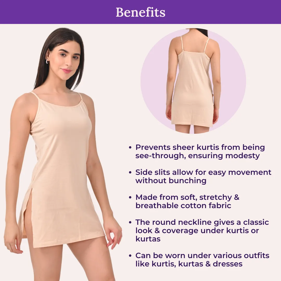 Inner Slip For Kurtis & Kurtas | Adjustable Straps | Front Round Neckline | Side Slits For Easy Movement - Image 5