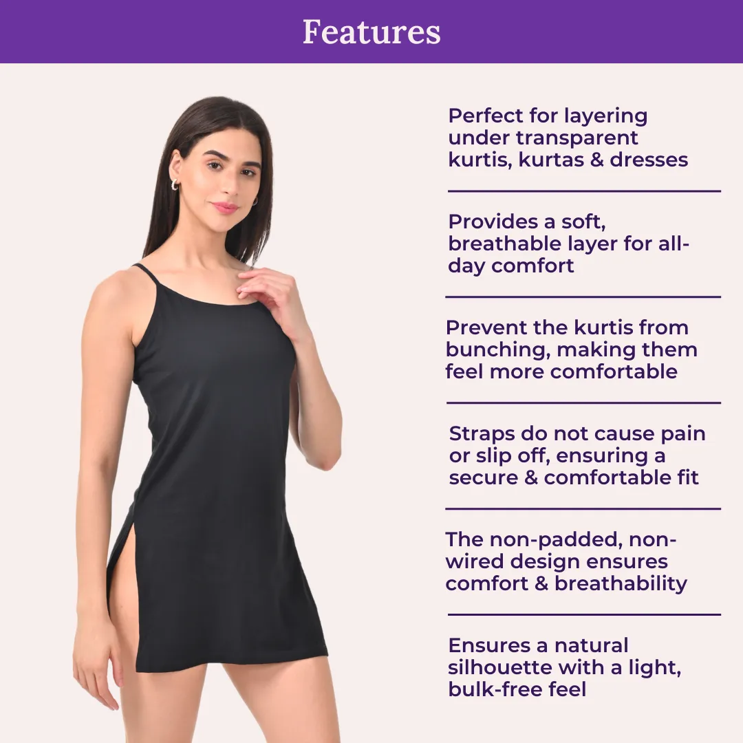 Inner Slip For Kurtis & Kurtas | Adjustable Straps | Front Round Neckline | Side Slits For Easy Movement | Pack Of 2 - Image 4