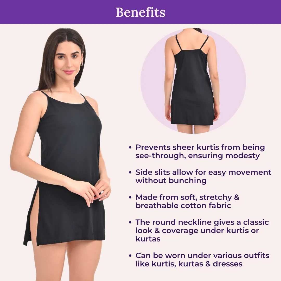 Inner Slip For Kurtis & Kurtas | Adjustable Straps | Front Round Neckline | Side Slits For Easy Movement | Pack Of 2 - Image 5