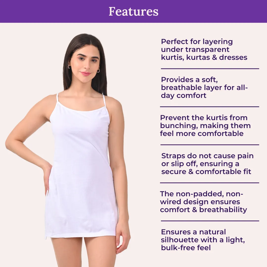 Inner Slip For Kurtis & Kurtas | Adjustable Straps | Front Round Neckline | Side Slits For Easy Movement | Pack Of 3 - Image 4