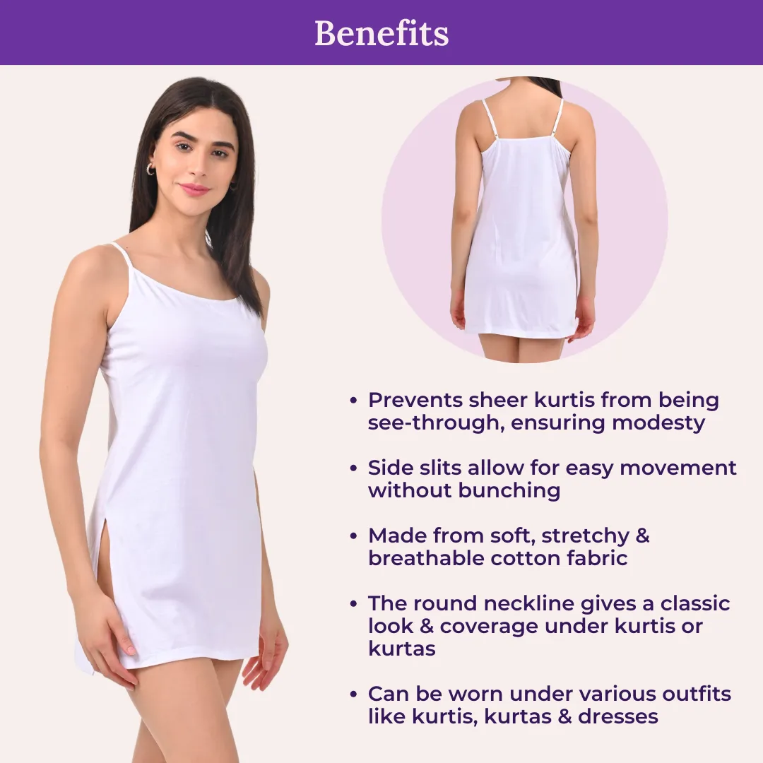Inner Slip For Kurtis & Kurtas | Adjustable Straps | Front Round Neckline | Side Slits For Easy Movement | Pack Of 3 - Image 5