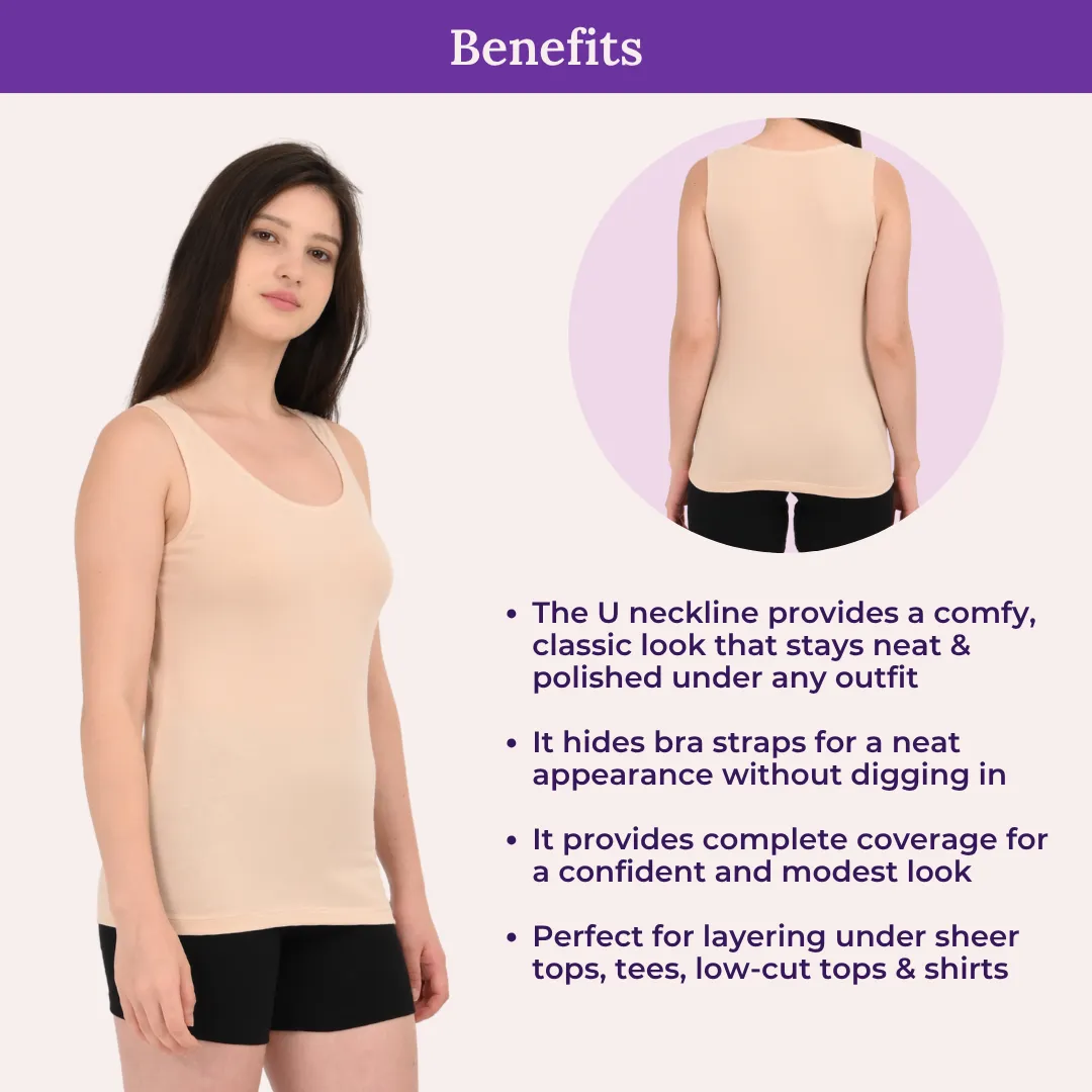 Inner Tank Top | Wide Fabric Shoulder | Round Neckline | Offers Full Coverage | Pack Of 2 - Image 5