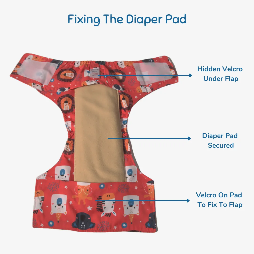 Cloth Diaper | Jungle Jumble | Velcro Closure | Wrap On Style | With 2 Diaper Pads Free - Image 4