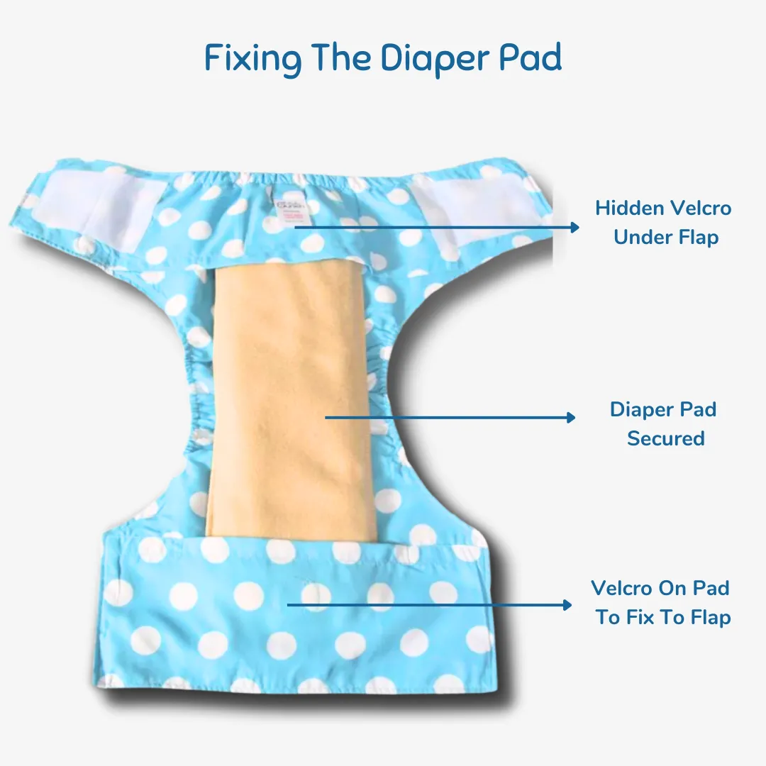 Cloth Diaper | Polka Love | Velcro Closure | Wrap On Style | With 2 Diaper Pads Free - Image 4