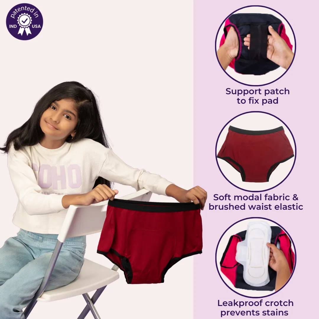 Teen Modal Period Panties | Boxer Fit For Heavy Flow | Prevents Front, Back & Inner Thigh Stains | 2 Pack - Image 2