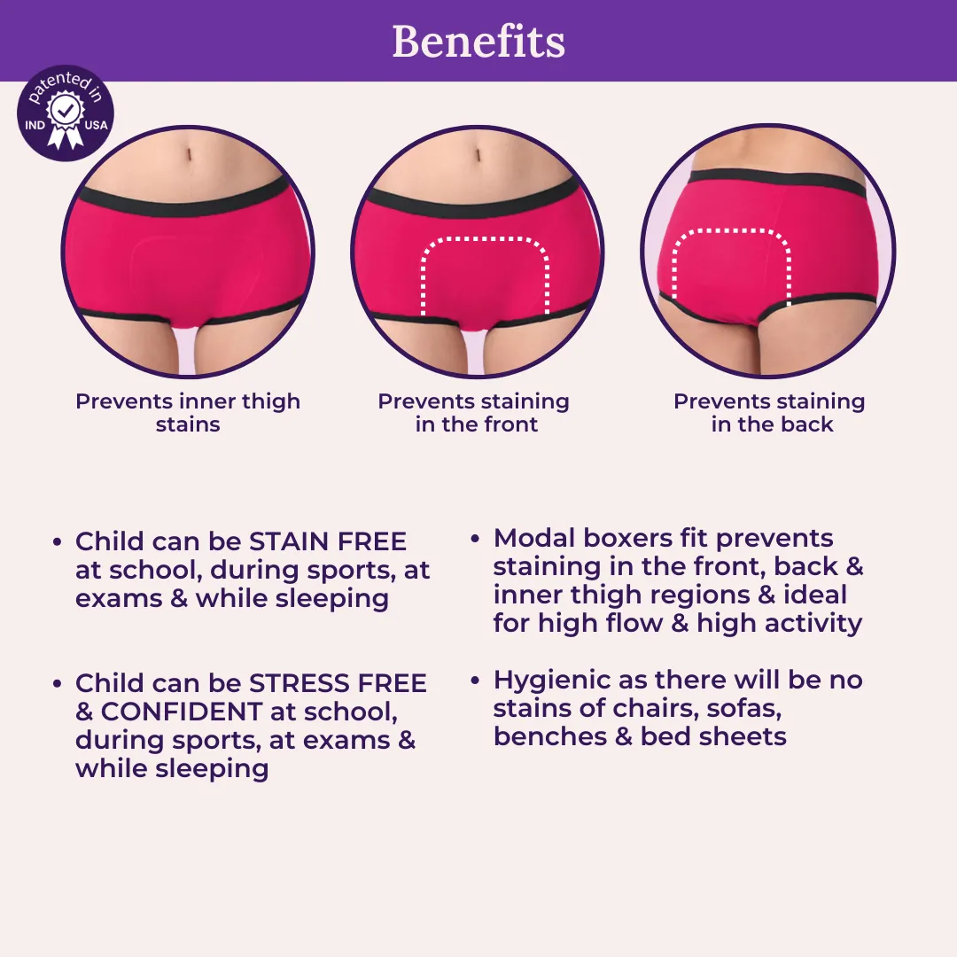 Teen Modal Period Panties | Boxer Fit For Heavy Flow | Prevents Front, Back & Inner Thigh Stains | 2 Pack - Image 4