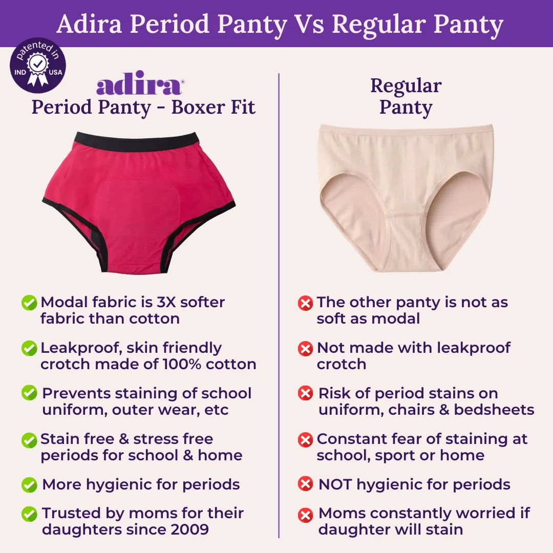 Teen Modal Period Panties | Boxer Fit For Heavy Flow | Prevents Front, Back & Inner Thigh Stains | 2 Pack - Image 5