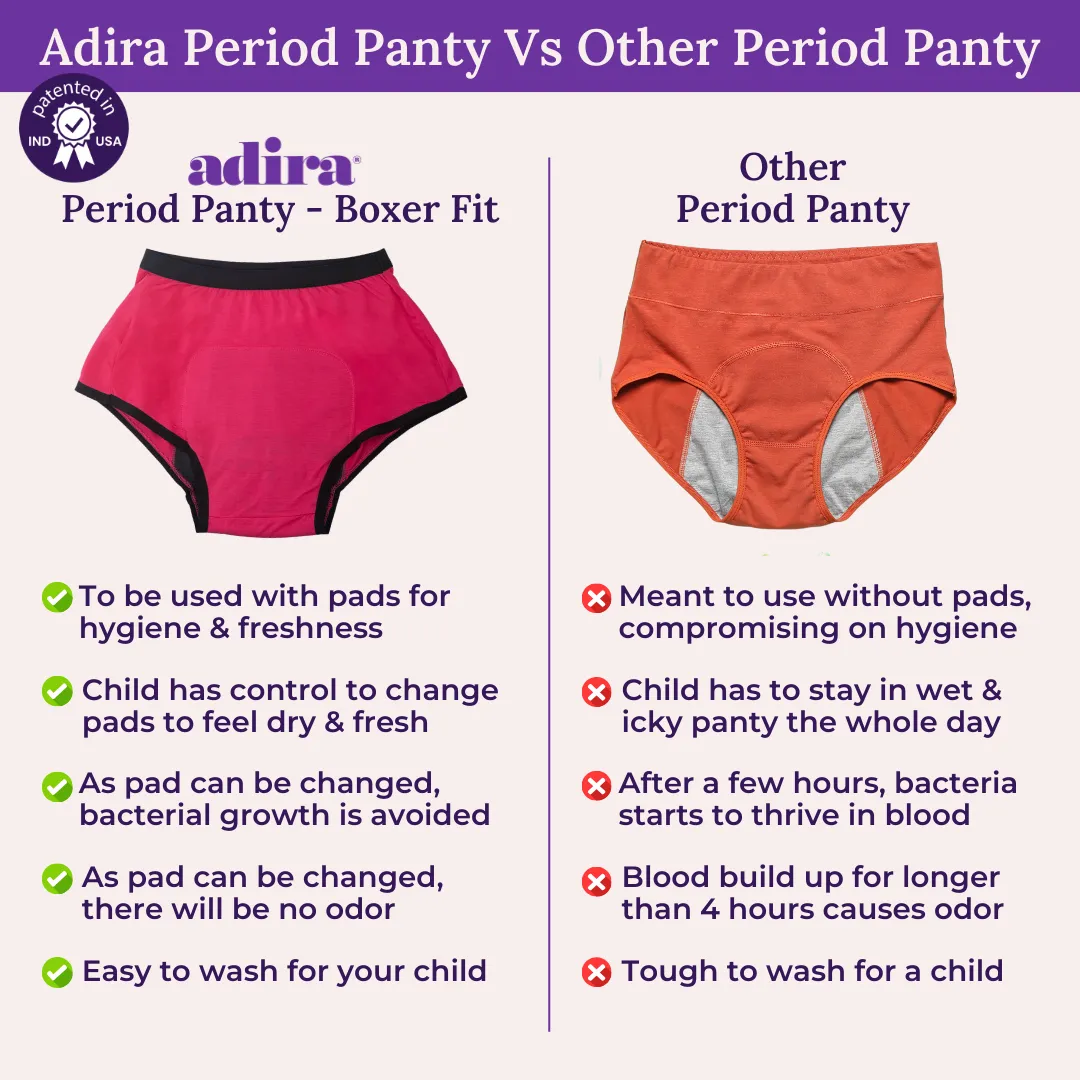 Teen Modal Period Panties | Boxer Fit For Heavy Flow | Prevents Front, Back & Inner Thigh Stains | 2 Pack - Image 6