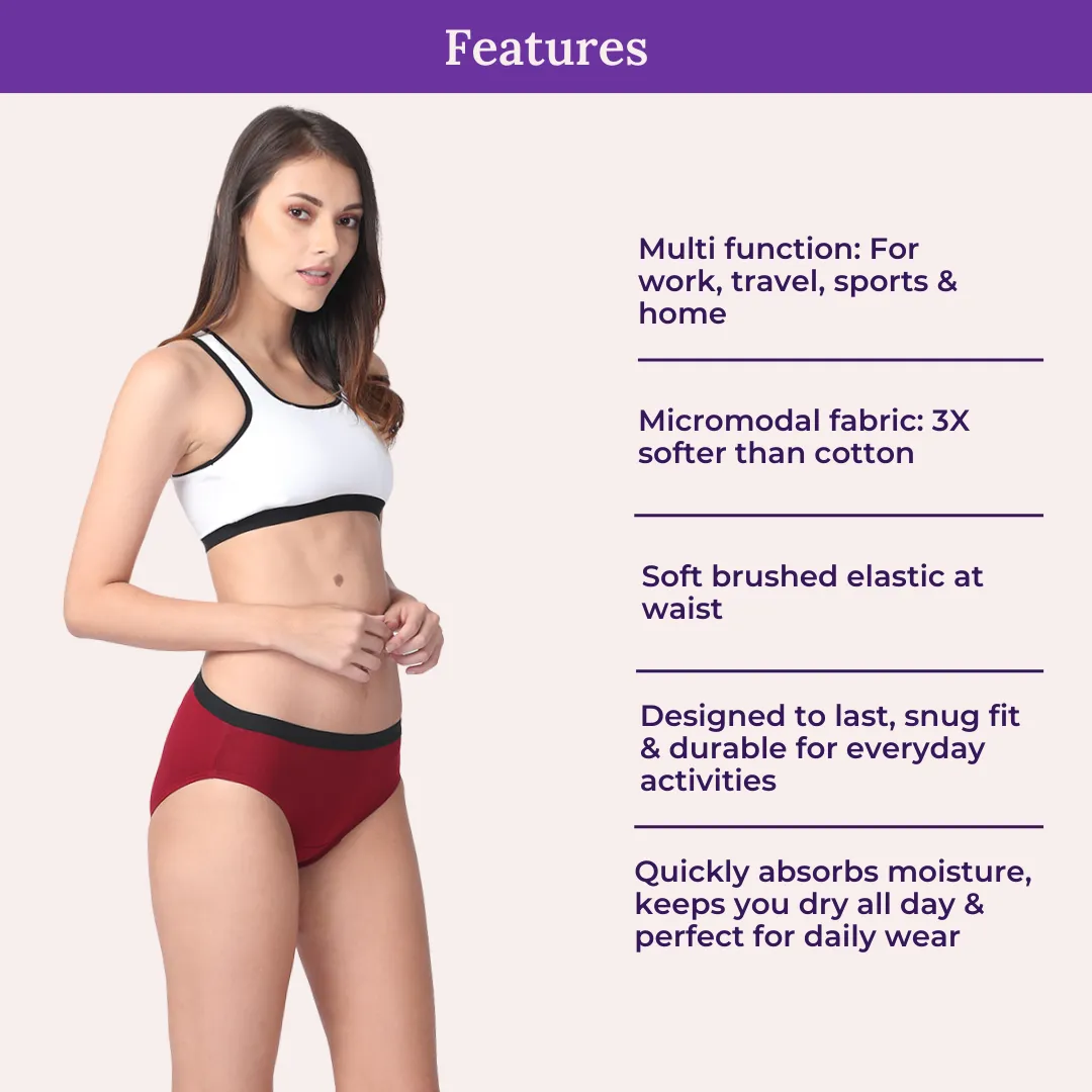 Micro Modal Underwear For Women | Mid Waist | Full Hip Coverage | Soft Waist Elastic | 3X Softer Than Cotton | Stretchy & Flexible | Moisture Wicking | Prevents Odour | 3 Pack - Image 4