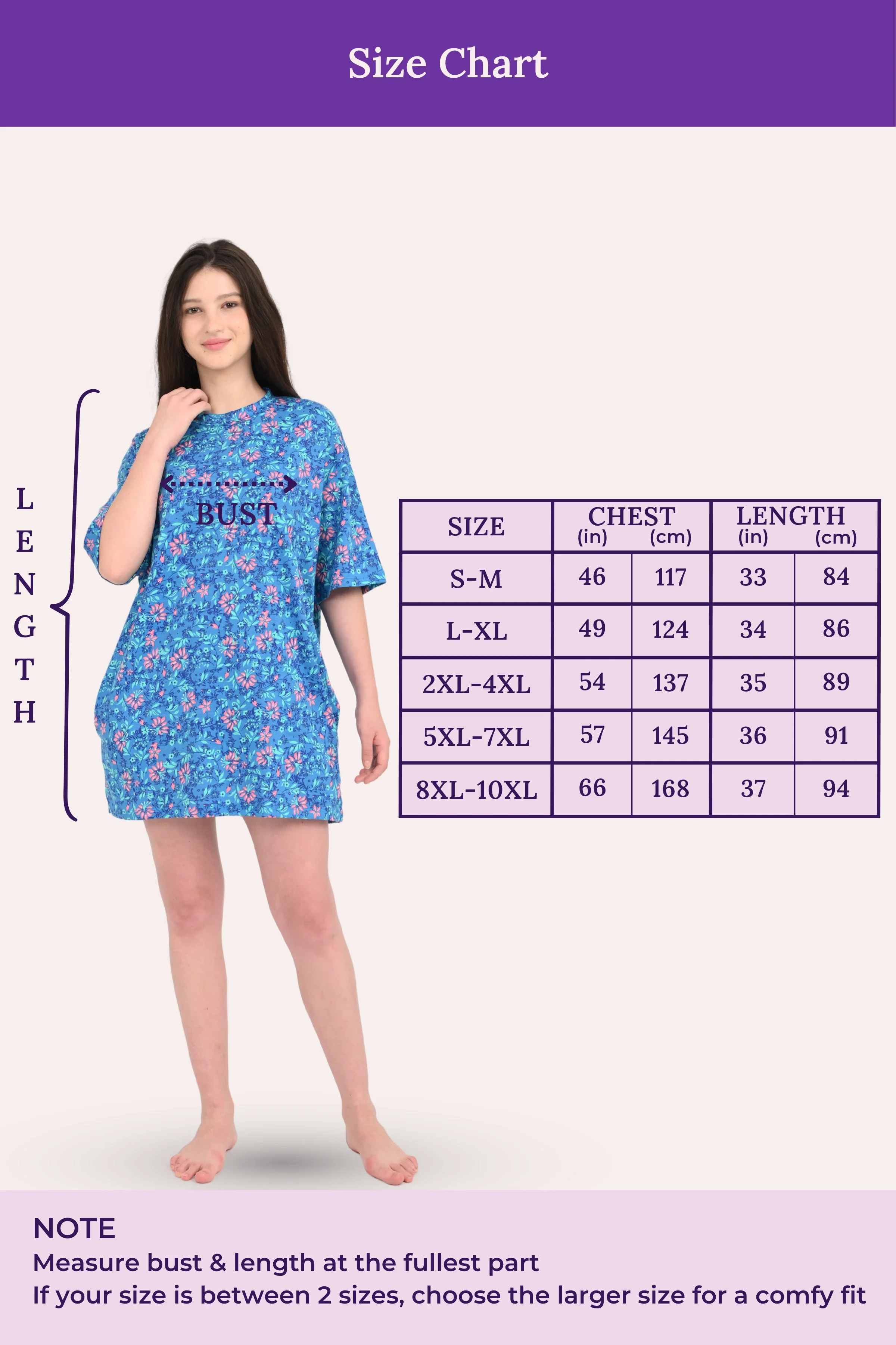 Oversized Night-Tee | Closed Neck | Side Slit For Easy Movement | Roomy For Comfort | Above Knee | With 2 Pockets - Image 3