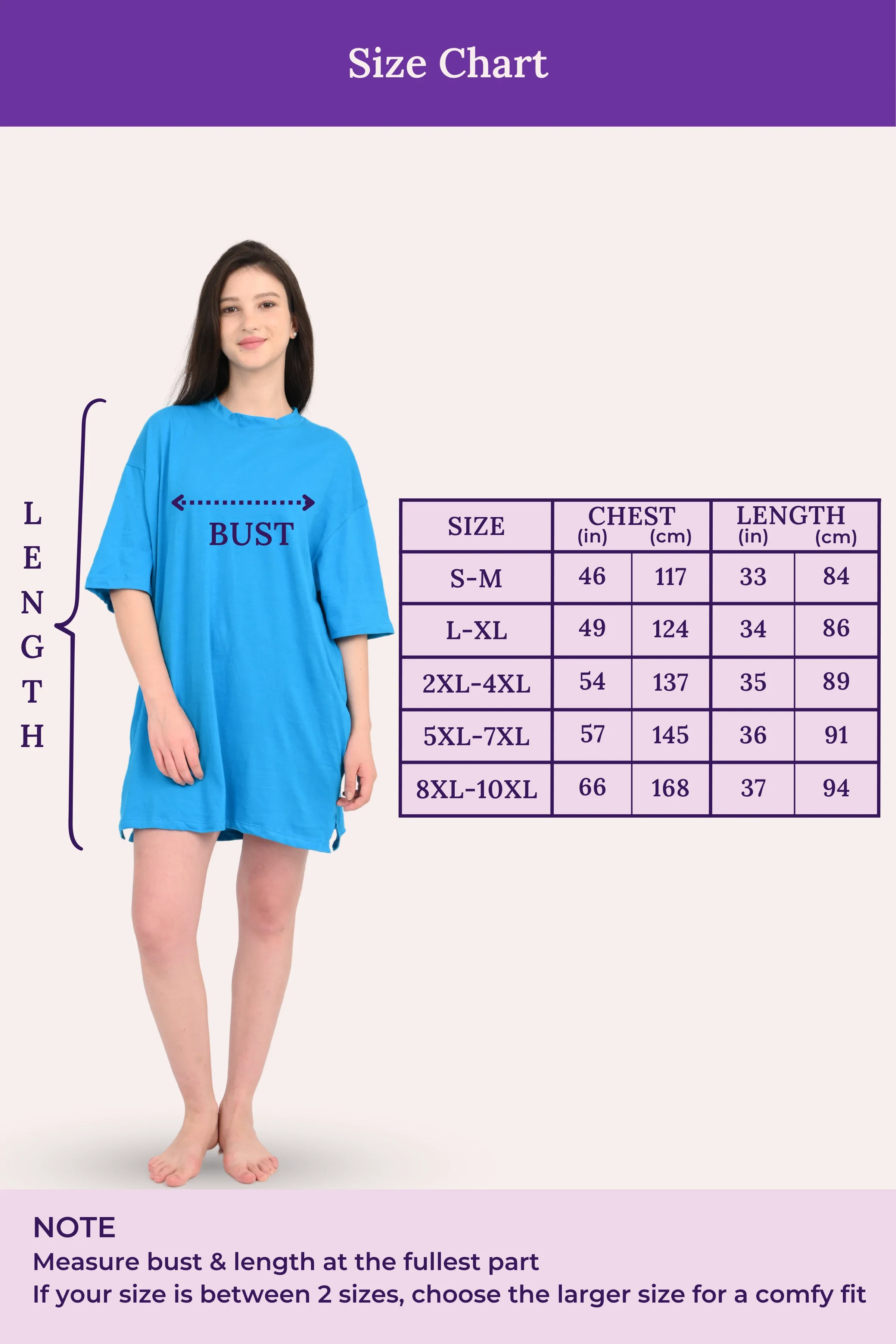 Oversized Night-Tee | Closed Neck | Side Slit For Easy Movement | Roomy For Comfort | Above Knee | With 2 Pockets - Image 3