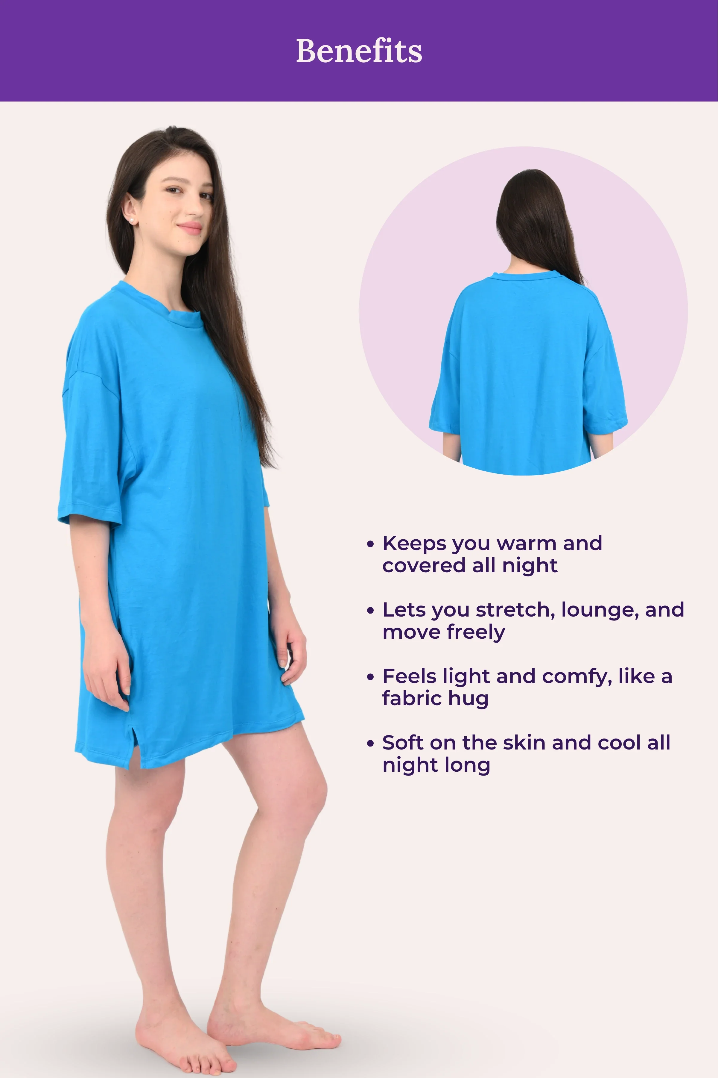 Oversized Night-Tee | Closed Neck | Side Slit For Easy Movement | Roomy For Comfort | Above Knee | With 2 Pockets - Image 5
