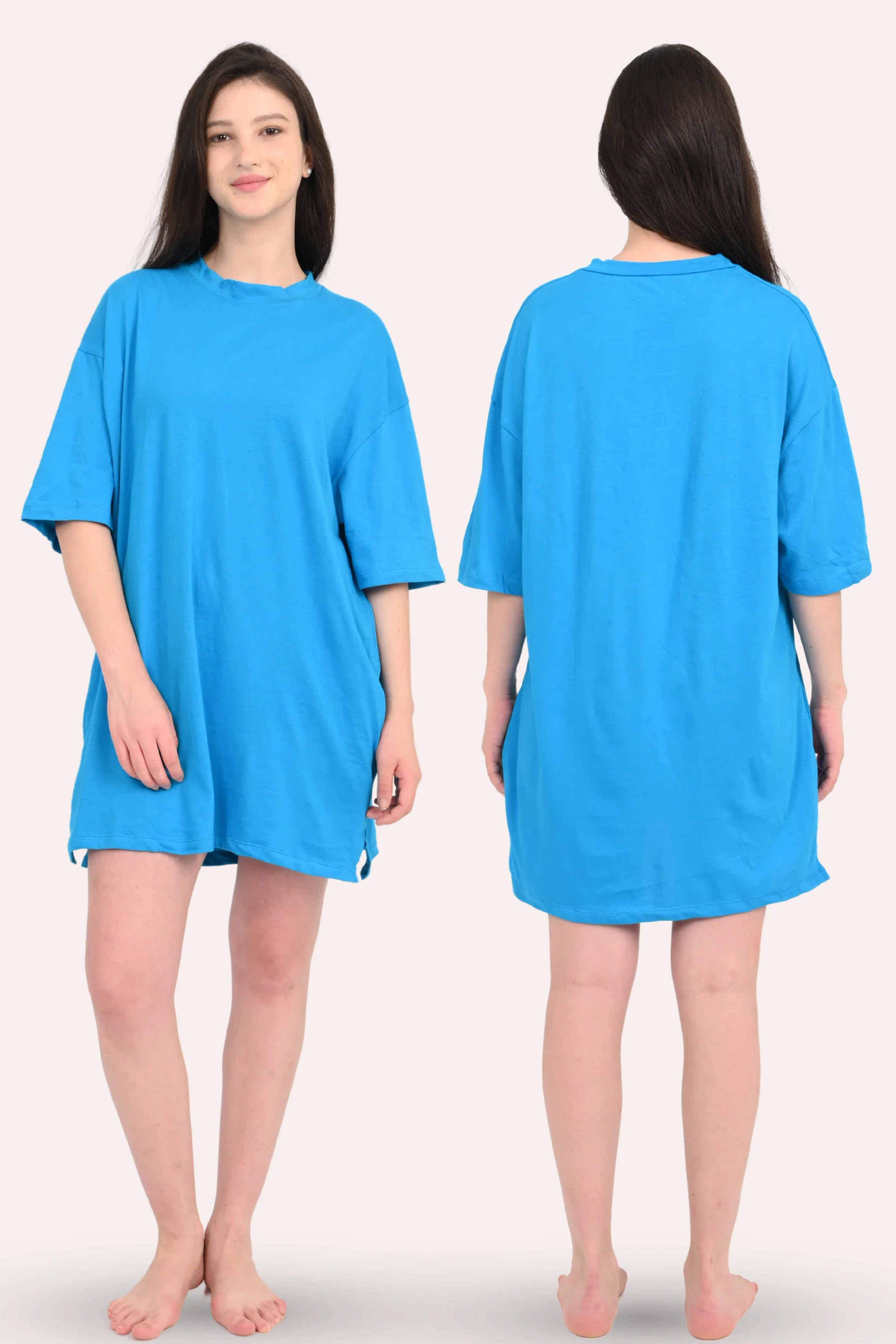 Oversized Night-Tee | Closed Neck | Side Slit For Easy Movement | Roomy For Comfort | Above Knee | With 2 Pockets - Image 7